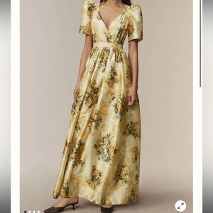 BHLDN Aurora Puff-Sleeve Taffeta Maxi Dress